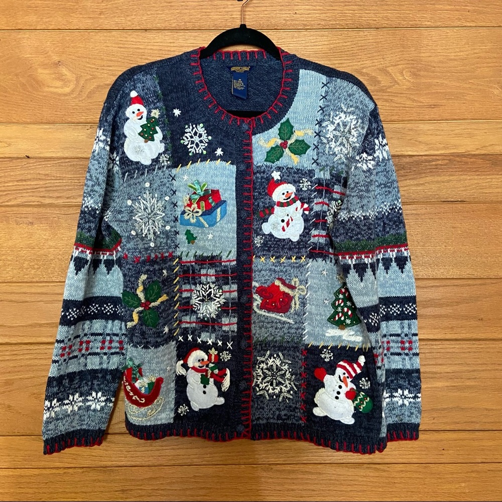 Vintage snowman Christmas button front cardigan